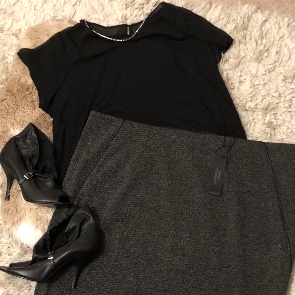 Pencil Skirt with Faux Leather Piping